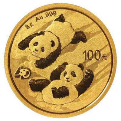 Золотая монета Панда 2022г. Au 8 гр., 100 юаней.