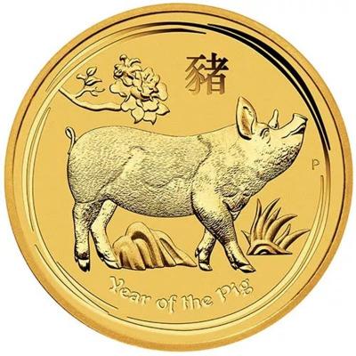 Золотая монета Лунар год Свиньи, Au 15,55г, 50 долларов.