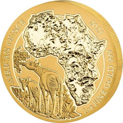 Золотая монета Жираф Окапи. Au 31.1, 100 франков
