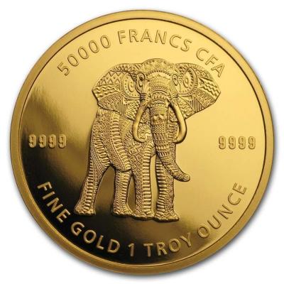 Золотая монета Слон. Au 31.1, 50000 франков