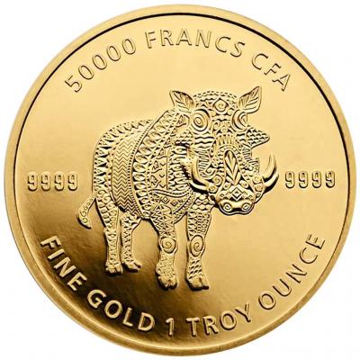 Золотая монета Бородавочник. Au 31.1, 50000 франков