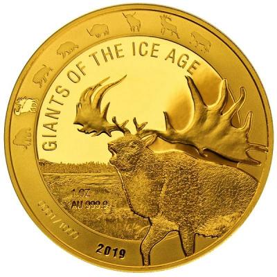 Золотая монета Гигантский олень. Au 31.1гр, 500 седи