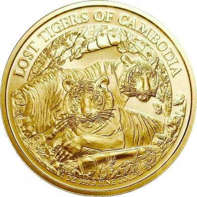 Золотая монета Потерянные тигры, Камбоджа, Au 31.1 г., 30.000 рилс