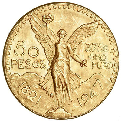 Золотая монета Мексиканские 50 Песо