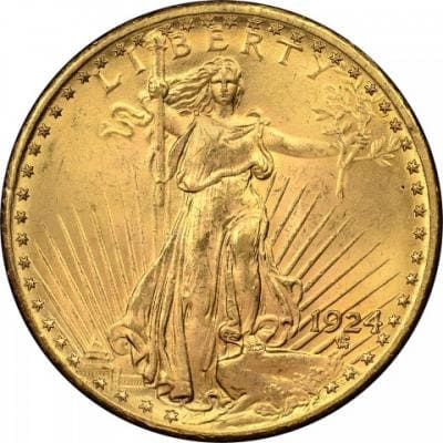 Золотая монета Двойной Орёл Сен-Годена, 20 долларов.