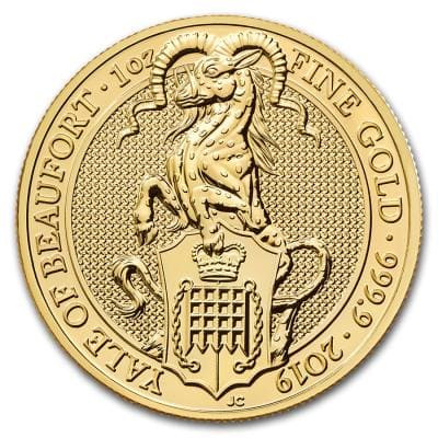 Золотая монета Королевский Йель, Au 31.1 г., 100 фунтов.
