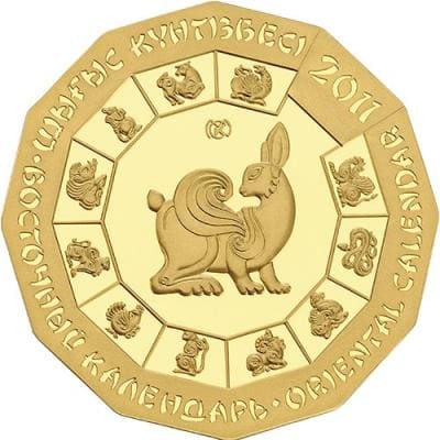 Золотая монета Год кролика. Au 7.78, 500 тенге Казахстан.