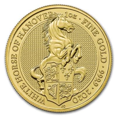 Золотая монета Королевская белая лошадь , Au 31.1 г., 100 фунтов.