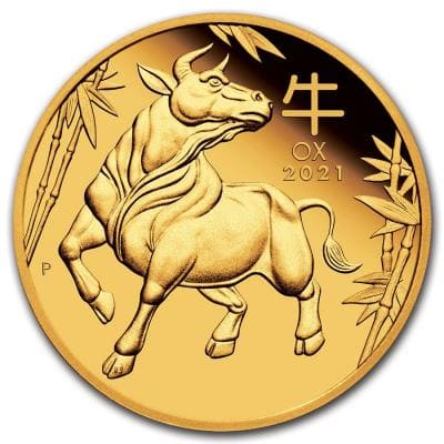 Золотая монета Лунар год Быка Au 31.1, 100 долларов.