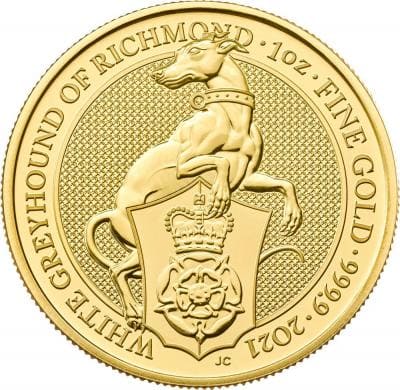 Золотая монета Белая борзая (Грейхаунд) Ричмонда , Au 31.1 г., 100 фунтов.