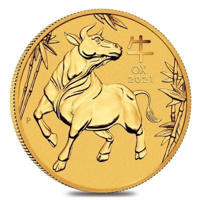 Золотая монета Лунар год Быка. Au 7.78 г, 25 долларов.