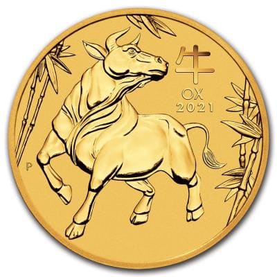 Золотая монета Лунар год Быка 2021. Au 62.2г