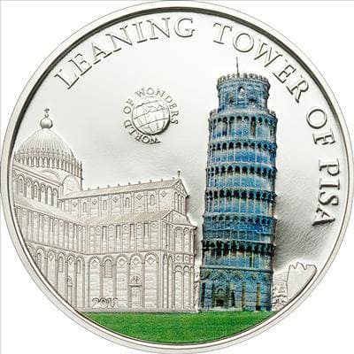 Палау 5 долларов, 2011 год. Пизанская башня. Ag 23.125 г