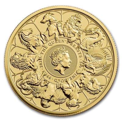 Золотая монета Десять зверей Королевы, Au 31.1 г., 100 фунтов