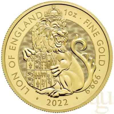 Золотая монета Лев Англии, Звери Тюдоров, 2022. Au 31.1, 100 фунтов.