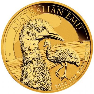 Золотая монета Страус Эму, 2022 год. Au 31.1 г. 100 долларов.