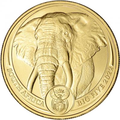 Золотая монета Большая Пятерка. Африканский слон. Au, 31,1
