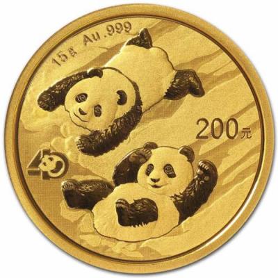 Золотая монета Панда 2022г. Au 15 гр., 200 юаней.