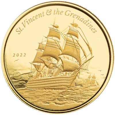 Золотая монета Сент-Винсент и Гренадины, Фрегат, Au 31.1 г., 10 долларов.