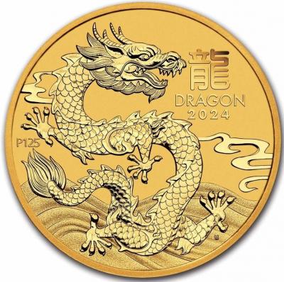 Золотая монета Лунар год Дракона, Австралия, Au 15.55, 50 долларов