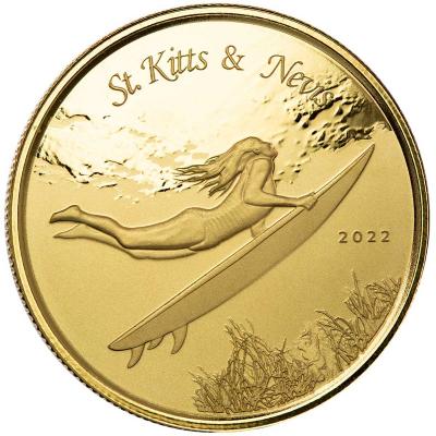 Золотая монета Карибы. Сент-Китс и Невис, Au 31.1гр, 10 долларов