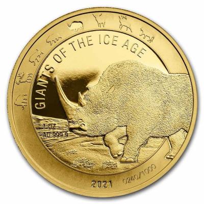 Золотая монета Шерстистый носорог. Au 31.1гр, 500 седи