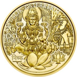 Золотая монета Золото Индии, Au 15.15, 100 евро.