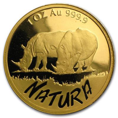 Золотая монета Большая Пятерка. Носорог. Au 31.1