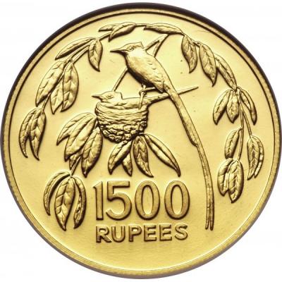 Золотая монета Мухоловка. Au 30.09, 1500 рупий.