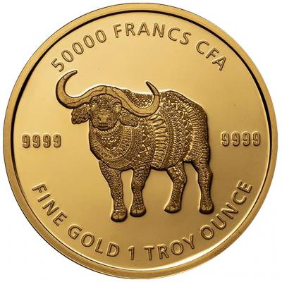 Золотая монета Буйвол. Au 31.1, 50000 франков