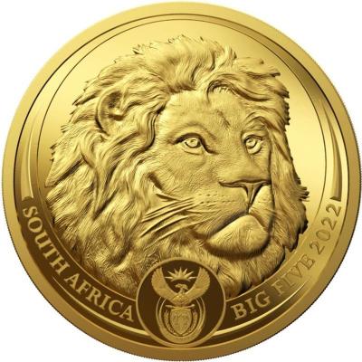 Золотая монета Большая Пятерка. Африканский лев. Au, 31,1