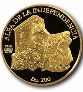 Золотая монета Рассвет Независимости. Au 31.1, 200 боливаров