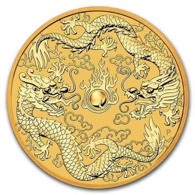 Золотая монета Два Дракона, Au 31.1 гр, 100 долларов.