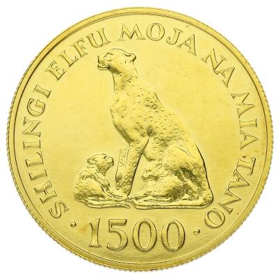 Золотая монета Гепард 1974, Танзания, Au 30.09 гр., 1500 шиллингов.