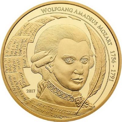Золотая монета Моцарт. Au 31.1 г. 200 долларов.