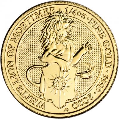 Золотая монета Белый Лев Мортимера, Au 7.78 г., 25 фунтов.