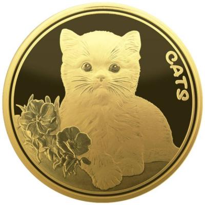 Золотая монета Кошки, Фиджи 2023 год, Au 31.1 г., 5 долларов.