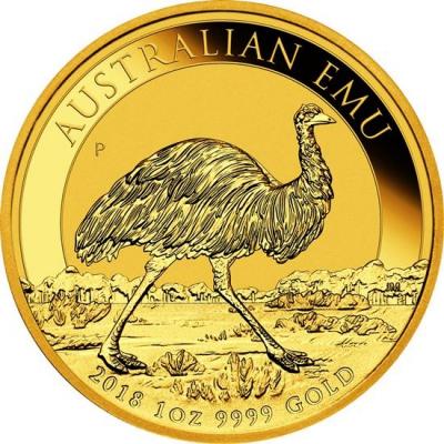 Золотая монета Страус Эму, 2018 год. Au 31.1 г. 100 долларов.
